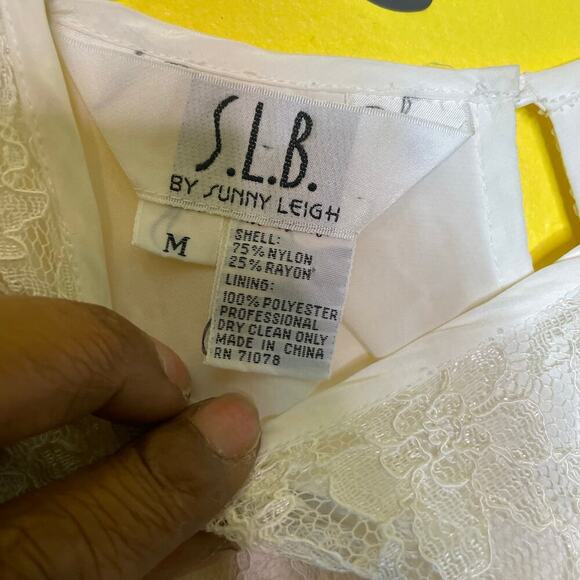 Vintage White Lace Blouse Womens M Sheer Lined Short Sleeve Cottagecore Romantic - Picture 4 of 11